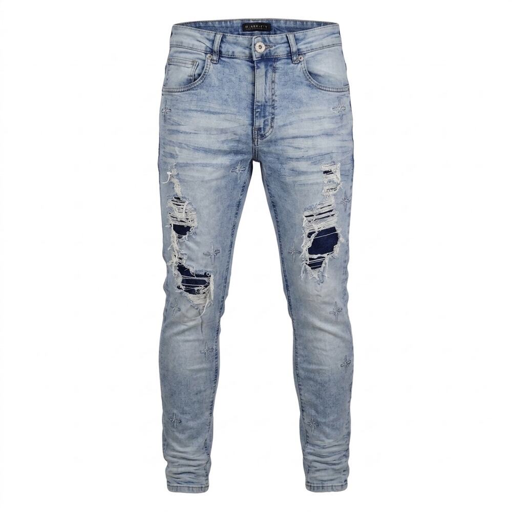 M.Society Politically Distressed Light Wash Skinny Jeans Men Size W30 L32